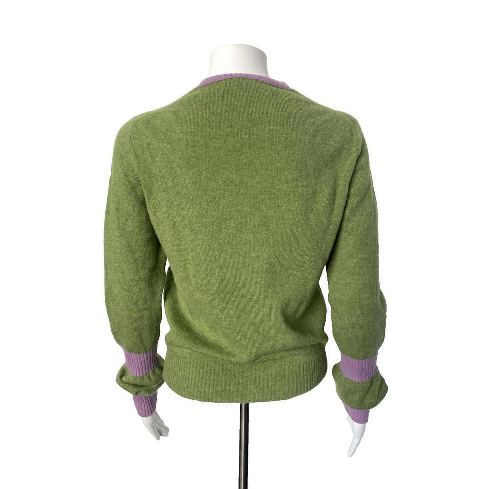 Vintage 2007 Chanel 07A Green Purple Sweater FR-36 Embroidered CC Crest Cashmere - Picture 8 of 9